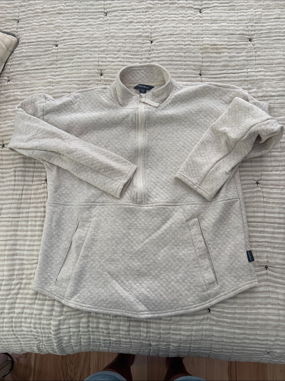Eddie Bauer Cozy Cream Quilted Half-Zip pullover Size Small